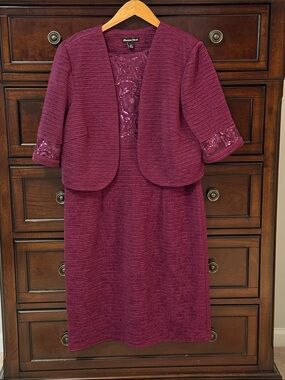 Brianna Milay Plum Textured Dress with Sequin-Trim